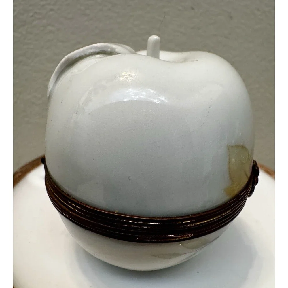 Vintage Limoges France Apple Trinket Box Hand Painted Floral Porcelain